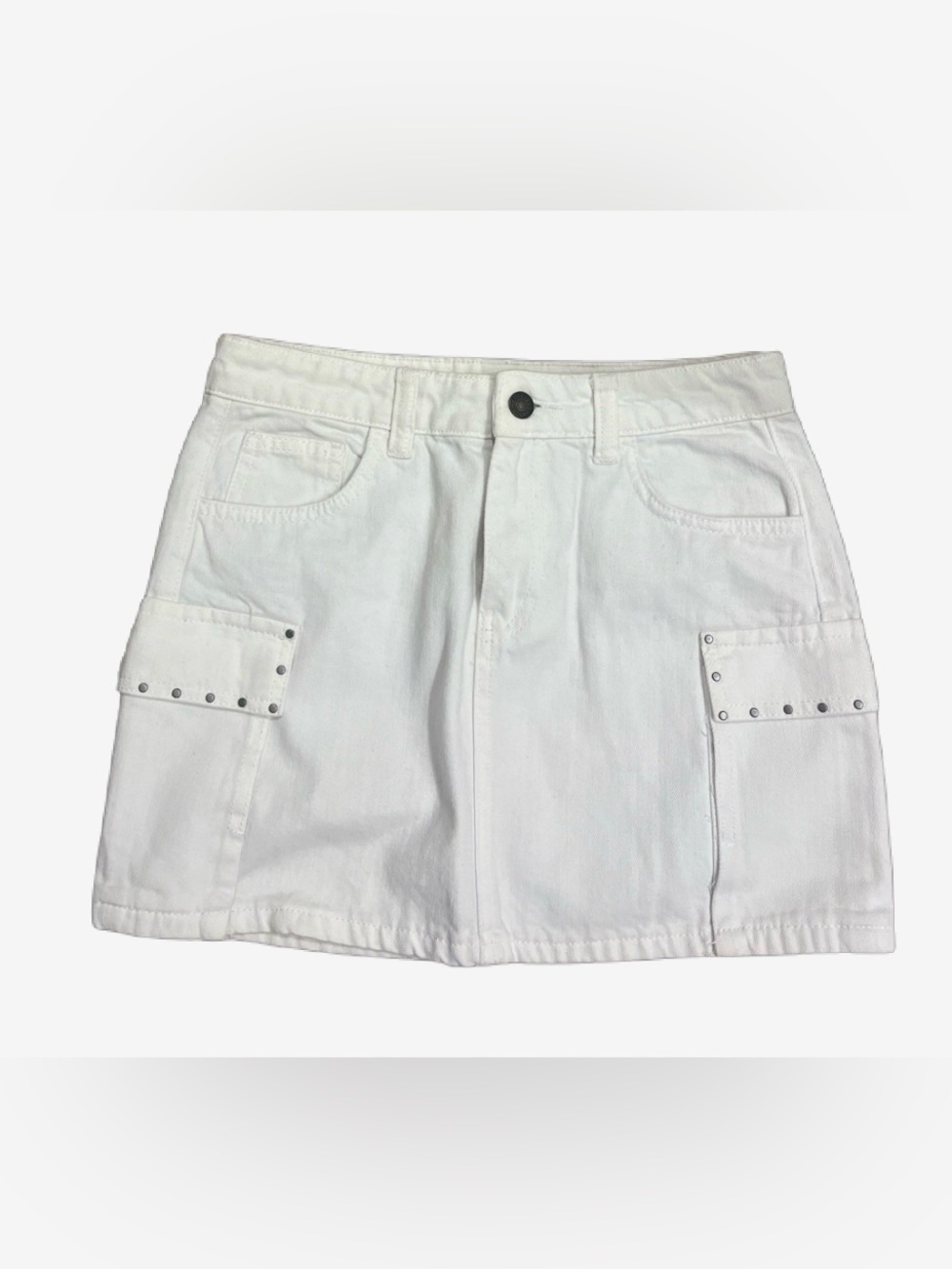 White Cargo Mini Skirt with Stud Detail